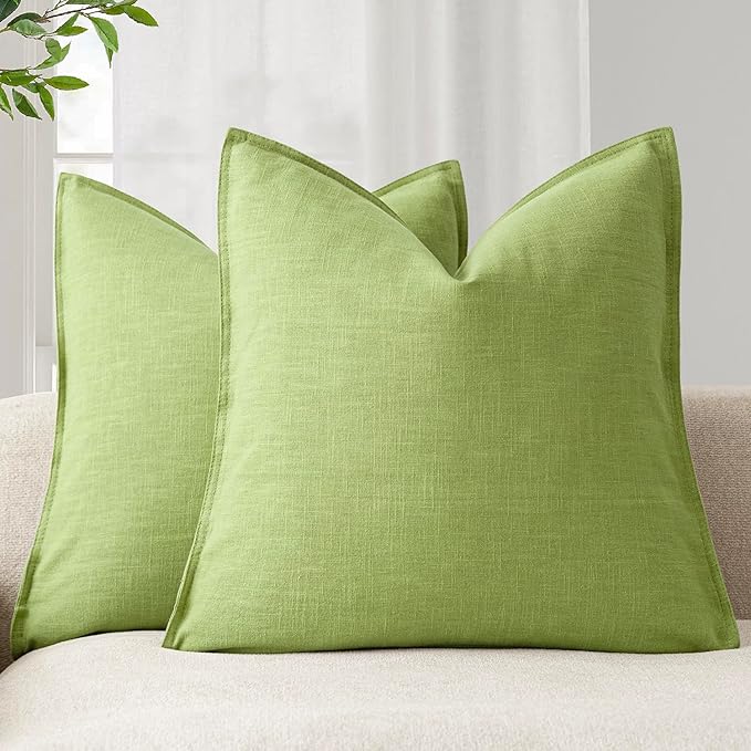 Foindtower Pack of 2, Decorative Linen Soild Throw Pillow Covers Soft Accent Euro Cushion Case Farmhouse Neutral Pillowcase for Chair Couch Sofa Bedroom Living Room Home Decor 26 x 26 Inch Lush Green