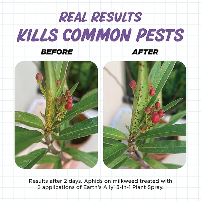 Earth's Ally 3-in-1 Plant Spray 32 oz Conc. Makes 3 gal | Better Than Neem Oil | Insecticide, Fungicide & Spider Mite Control for Organic Gardening, Pest Repellent for Indoor & Outdoor Gardening