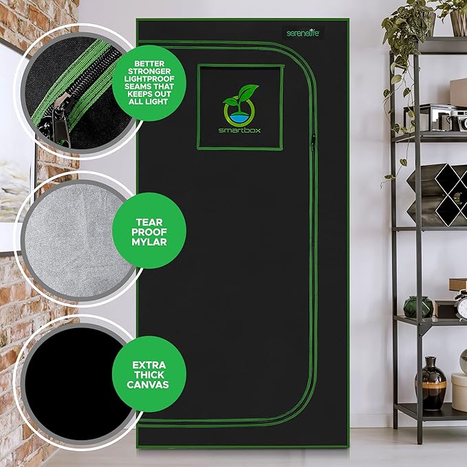 SereneLife Medium Hydroponic Grow Tent Garden-36'' x 36'' x 72'' Indoor Plant Growing System w/Durable Reflective 600D Mylar,Observation Window-Includes Removable Floor Tray,Pole Shelf