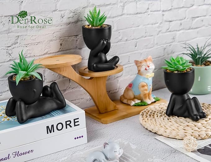 Der Rose 3 Pack Fake Plants Artificial Succulents Plants for Room Bathroom Home Office Desk Accessories Decor