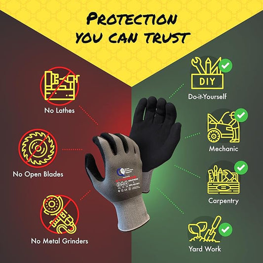 Quest Protective Apparel Cut Resistant Work Gloves (ANSI A1) – Lightweight Graphene Gloves for Gardening, DIY, Mechanical & General Handling – Breathable Grip Gloves for Men & Women – Small, Pack of 3