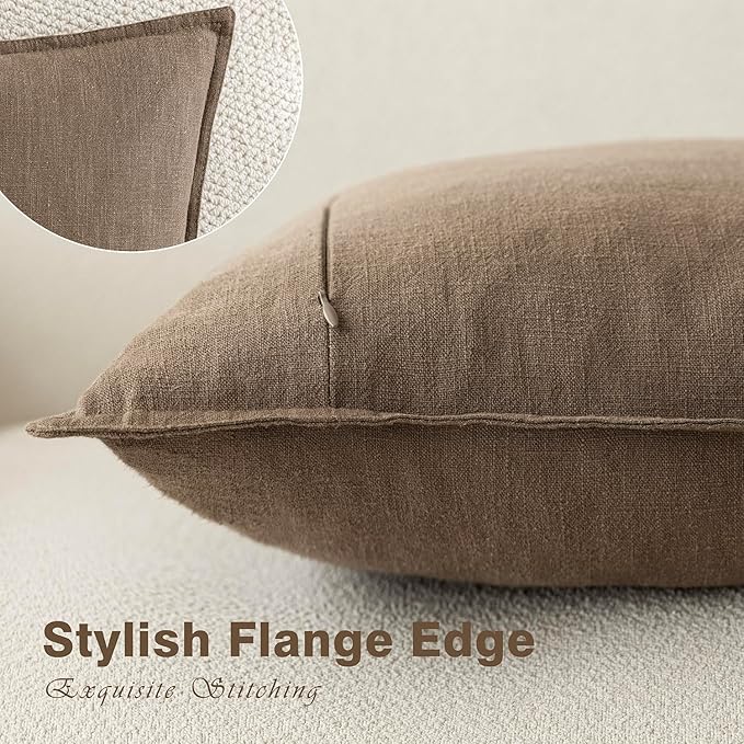 Foindtower Pack of 2, Decorative Linen Soild Throw Pillow Covers Soft Accent Cushion Case Boho Farmhouse Neutral Pillowcase for Chair Couch Sofa Bedroom Living Room Home Decor 26 x 26 Inch Light Brown