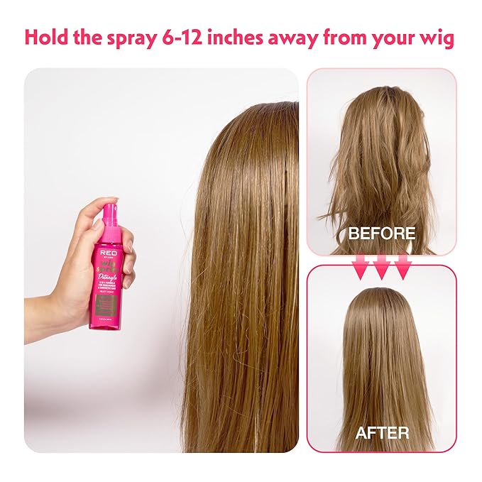 Red by Kiss Wig Spray, Extra Shine & Detangling Control for Remy, Human, Synthetic Hair, UV & Heat Protection, PH Balance & Long-Lasting Fragrance (2oz, Detangling)