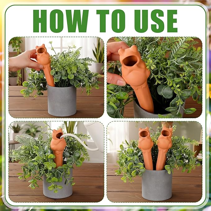 4 Pack Terracotta Self Watering Stakes Frogs Shaped Plant Watering Devices Spikes Irrigation Slow Release Plant Self Water Spikes Planter Insert for Garden Indoor Outdoor Pot Plants