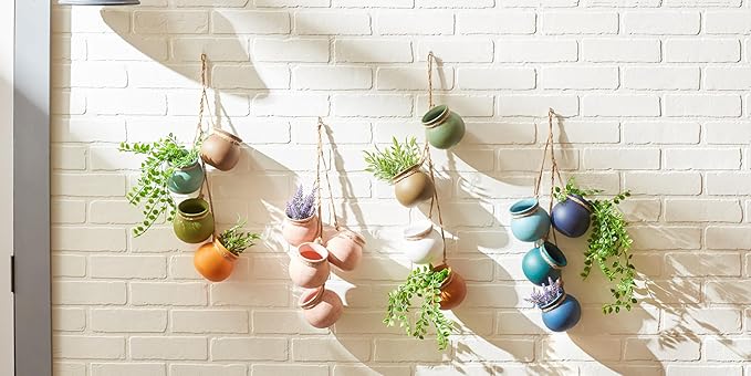 Zingz & Thingz Color Terracotta Planter Collection 4-Piece Dangling Hanging Mini Pots, 3.75x3.75x23, Neutral