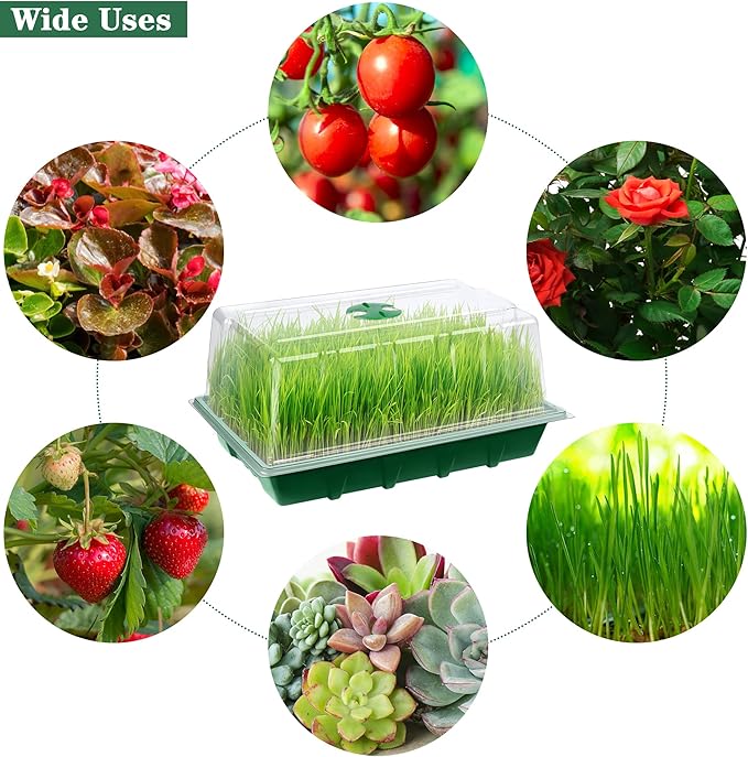Hahood 6 Packs Seed Starter Tray Kits with Humidity Dome, Plastic Germination Growing Trays with Plants Labels Planting Tools for Seeds Growing Starting, Germination Seedling Propagation, Green