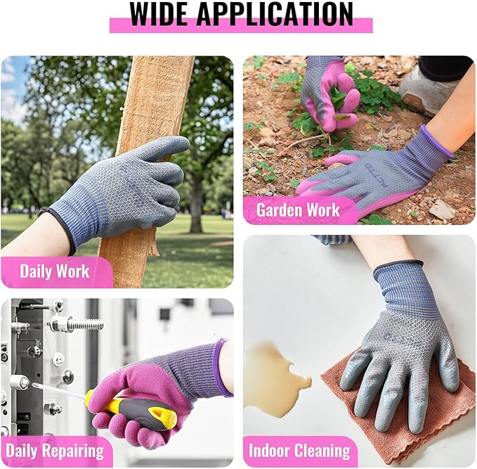 Gardening Gloves for Men 6 Pairs, Garden Gloves for Pruning Flower Rose, Weeding, Digging, Raking, Flower gloves with Rubber coating (Medium, Grey)