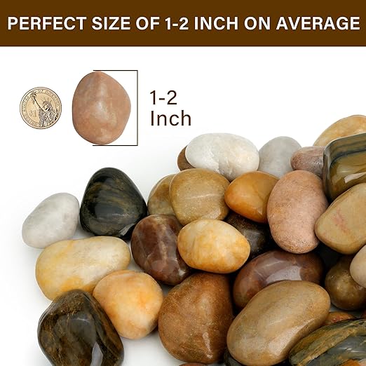 NUPICK 12lb River Rocks for Plants Indoor, 1-2Inch Mixed Pebbles for Vase Fillers, Decorative Gravel for Fish Tank, Natural Polished Stones for Succulent, Bonsai, Landscaping, Bird Baths