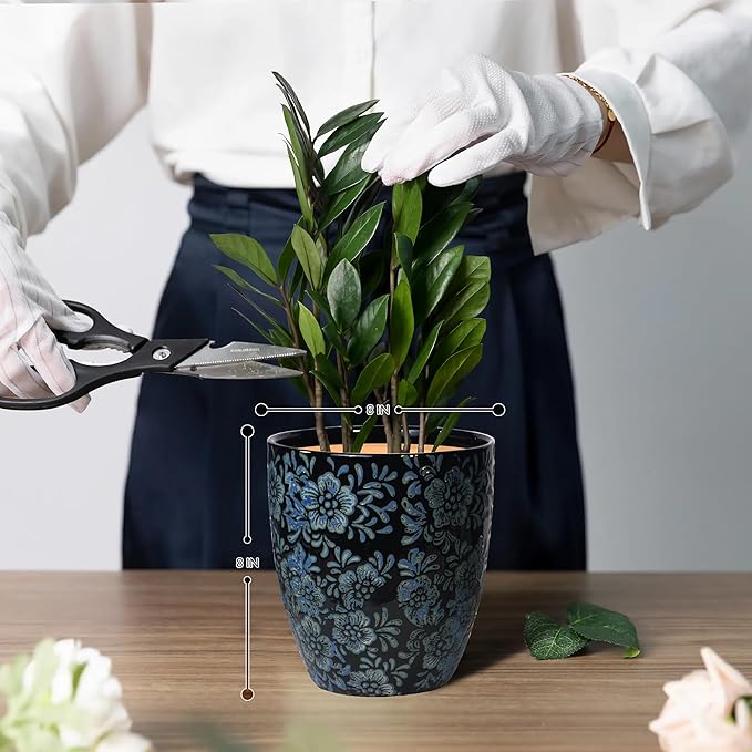 8 inch Plant Pot，Ceramic Plant pots，Ceramic Planter for Indoor Plants Outdoor,Mid-Century Modern Home Decor, Modern Flower Pot, Large Plant Pot with Drainage Hole