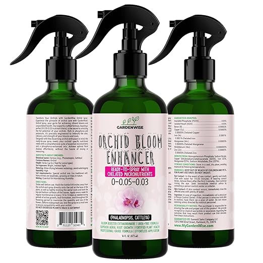 GardenWise Orchid Food Bloom Booster Fertilizer - Bloom Orchids Fertilizer – Phosphorus and Potassium Formula 0-0.05-0.03 - Ready-to-Use Spray with Chelated Micronutrients (16 OZ)