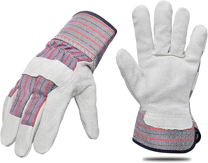 G & F Products Cowhide Leather Work Gloves with Suede Finish Palm rubberized safety cuff, 5 Pairs