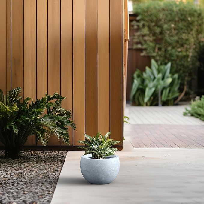 Kante 11.8" Dia Round Concrete Planter, Outdoor/Indoor Large Bowl Plant Pots with Drainage Hole and Rubber Plug for Garden Patio Balcony Home, Gray