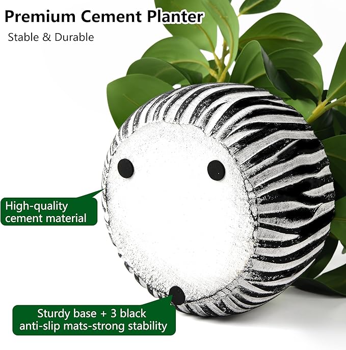 florisso Artificial Succulents with Fig Leaf Greenery in Rustic Clay Planter, Fake Succulents Potted Decor for Farmhouse, Bathroom, Bedroom, Kitchen, Office Desk and Coffee Table (Black White)