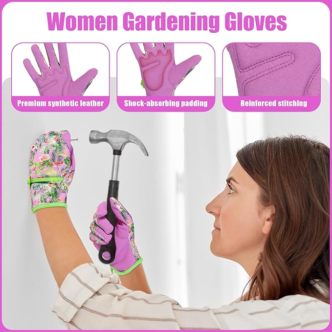 HANDLANDY Work Gloves for Women, Breathable Leather Gardening Glove for Yard Maintenance, Hand Protection with Touch Screen