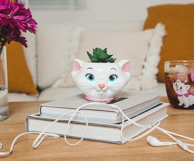 Silver Buffalo Disney The Aristocats Marie 4-Inch Ceramic Mini Planter with Artificial Succulent | Cute Small Flower Pot, Faux Indoor Plants