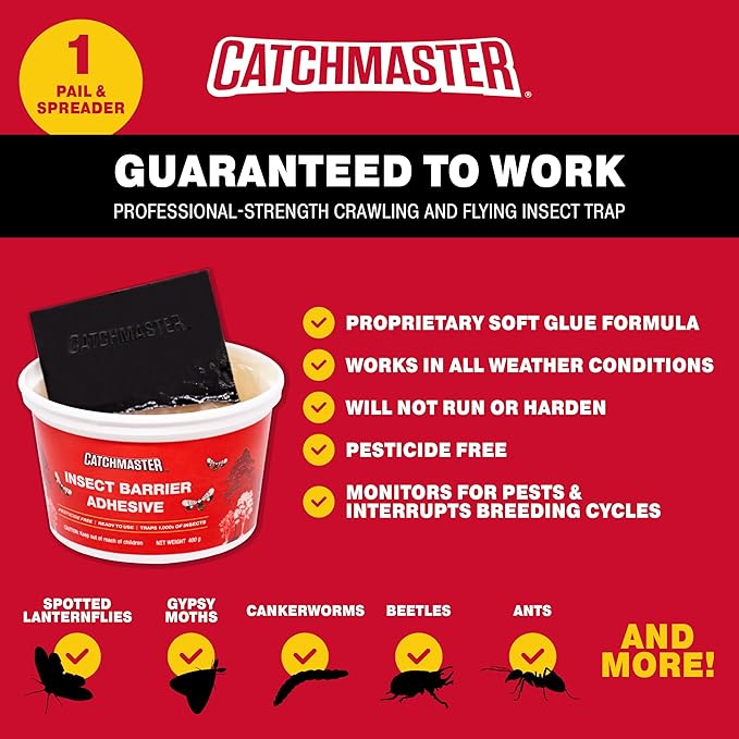 Catchmaster Tree Banding Insect Barrier DIY Kit, 15oz Pail & Spreader, Lanternfly & Ant Traps, Outdoor Adhesive Crawling Insect Trap to Protect Trees, Fruit & Plants