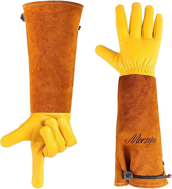 Morzejar Large Gardening Gloves for Men&Women, Professional Rose Pruning Gloves Thorn Proof, Adjustable Cuff, Breathable Leather Cowhide Long Garden Gloves,Garden Gifts & Tools for Gardener,Yard Work