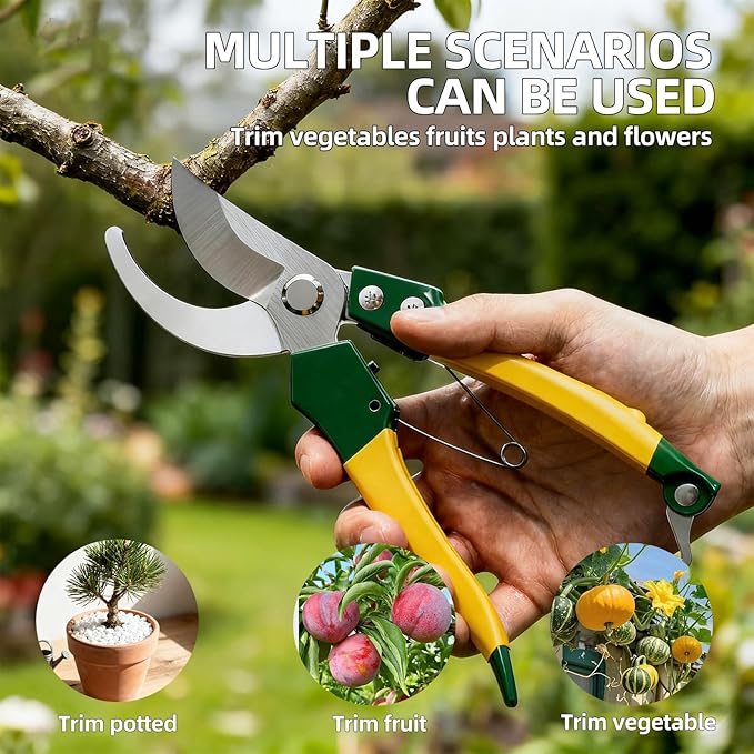 8" Bypass Pruning Shears, Pruning Shears for Gardening with Anti-Rust SK-5 Blades, Garden Clippers with Non-Slip Handle for Dry Stems and Small Branches