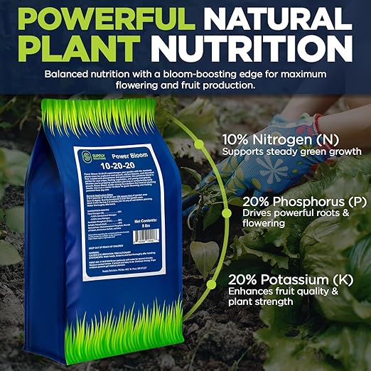 Supply Solutions | Power Bloom 10-20-20 Fertilizer | Bloom Booster Fertilizer for Flowers and Plants, High Phosphorus NPK Fertilizer for Vegetable Garden, Fruit Tree and Flower Fertilizer (5 Pounds)
