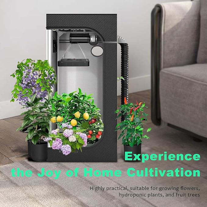 Grow Tent 50x50x100cm, 600D Aluminium Film Coated Indoor Plant Tent with Observation Window, Full Spectrum LED Light, Efficient Airflow Ventilation System 50cm