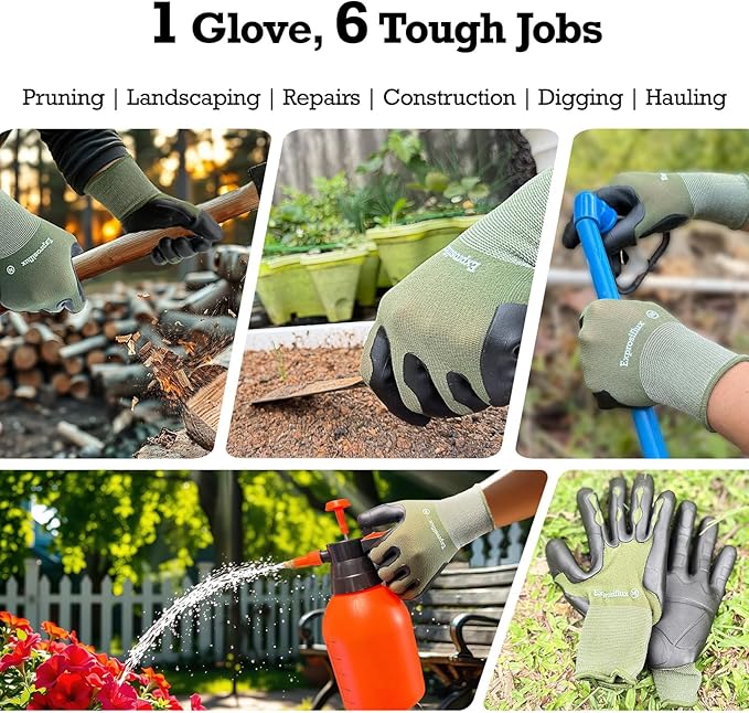 2 Pairs Thickened Non-Slip Gardening Gloves, Recyclable TPE Coating, Durable Breathable Work Gloves for Weeding, Planting, Landscaping & Yard Work, Universal Fit, Olive Green