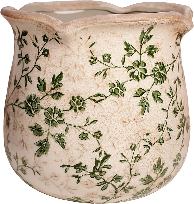 Xiaan Jiaju Vintage Ceramic 6.11'' Plant Pots, Decorative Vase for Indoor Garden, Room & Home Decor, Sage Beige
