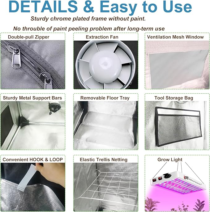4x4 Grow Tent Kit, Complete High Reflective Mylar Indoor Grow Tent 48"x48"x83"+ LED Grow Light Combo, Hydroponics Indoor Plant Growing Tent System with Carbon Filter