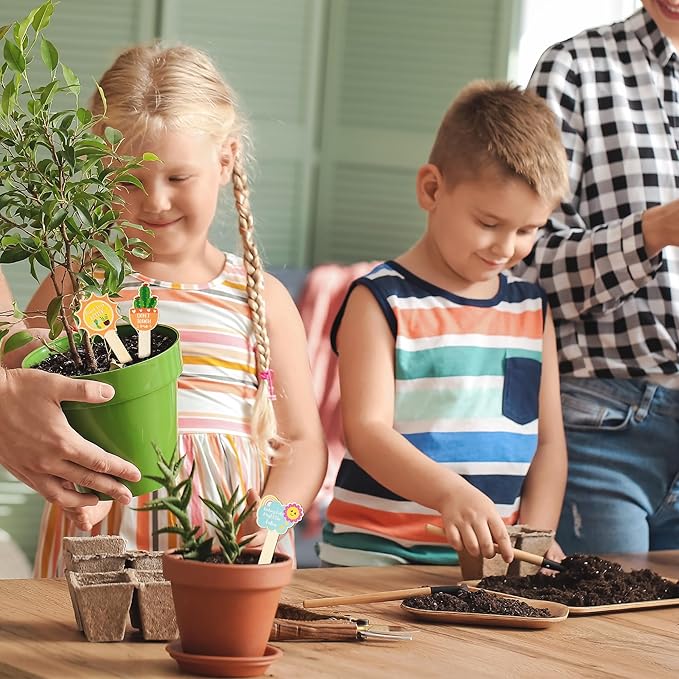 WATINC 20pcs Funny Wooden Plant Markers, Plant Sticks Labels Tags Name Stakes, Spring Wood Garden Signs for Flower Greenery Succulent Potted, Indoor Outdoor Plant Marker Gardening Gift for Plant Lover
