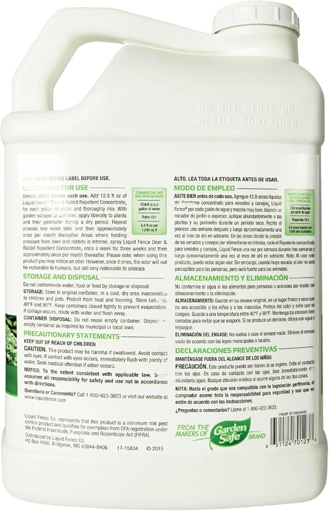 Liquid Fence Deer And Rabbit Repellent Concentrate 2.5 Gallons, Apply Year-Round