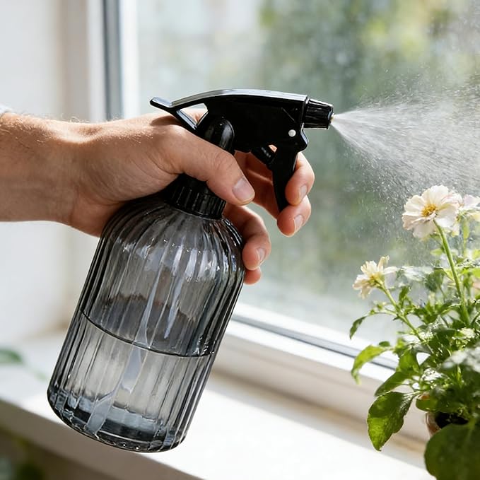 Glass Handheld Spray Bottle, 13.5oz Refillable Plant Mister Bottle 2 Pack, Water Spray Bottle with Adjustable Mist Nozzle for Outdoor Gardening, Indoor Flowers, Cleaning, Hair & Pets Care (Grey)