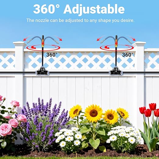 100FT 360° Adjustable Drip Irrigation Kit – 1/4" Tubing with 18 Nozzles, Full-Circle Spray for Greenhouse, Vegetable Garden & Potted Plants, Water-Saving DIY Irrigation System