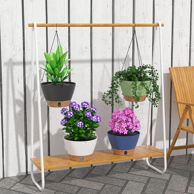 ZMTECH 2 Pack 10 Inch Hanging Planters for Indoor Plants, Modern Hanging Planter with Visible Water Level Window & Removable Tray, Decorative Plant Hanger Indoor for Home Garden