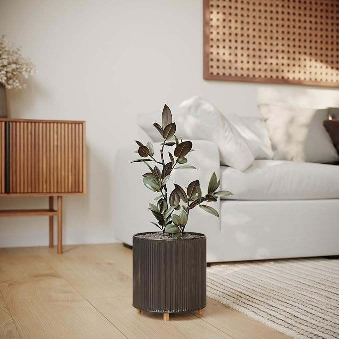 EverNest Everett Black Striped Modern Planter with Peg Leg Stand, 10-Inch Plant Pot, SelectBase, Neutral Mid-Century Modern Home Decor, Planter for Indoor Plants (Medium, 2 Gallon)