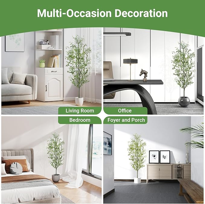 6 FT Faux Olive Tree Indoor, Tall Artificial Silk Olive Tree 6 FT, Large Indoor Fake Olive Trees with Realistic Leaves, Branches, Fruits, Faux Olive Trees Artificial Plants for Home (6 Feet)
