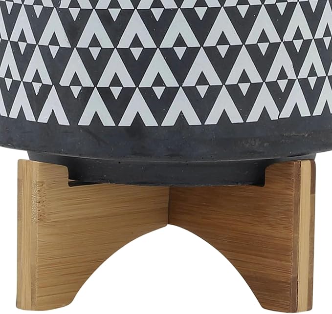 DTY Ceramic Planter Wooden Stand Minimalist Gray Indoor Tabletop Planter - Default