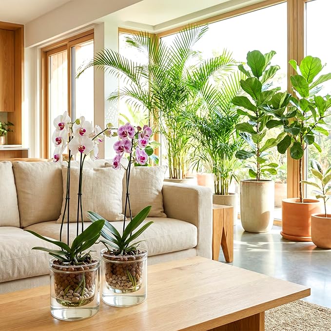 Tebery 2 Pcs Clear Plant Pots, 3.75 Inch Glass Nursery Pots with Drainage Saucer, Indoor Self Watering Planters for Houseplants African Violet Orchid Succulents, Ideal for Garden Home Decor