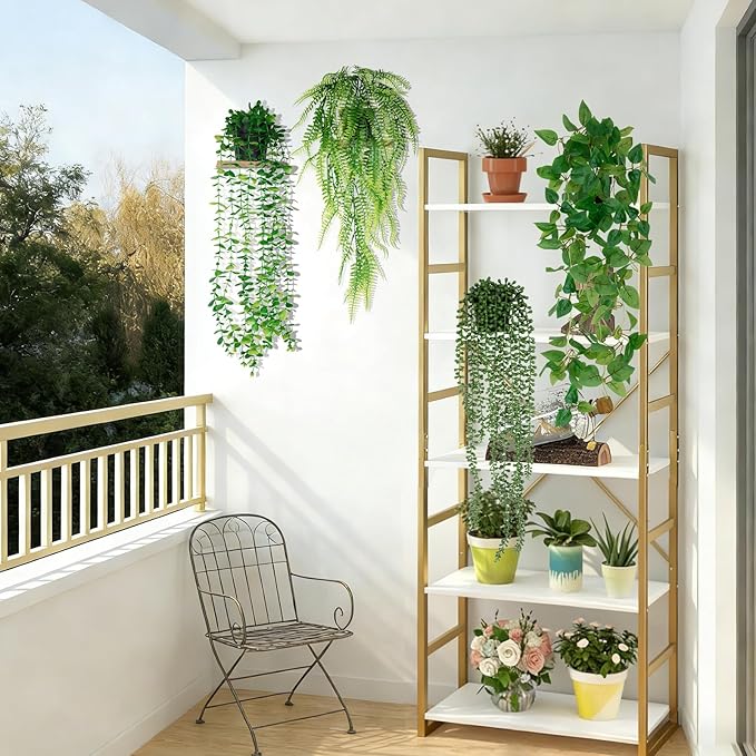 LumBelle 4 Pack Artificial Plants Wall Hanging Fake Plants Indoor for Shelf Boho Faux Eucalyptus Ivy Vine House Plants for Living Room Wall Backdrop Outdoor Decor