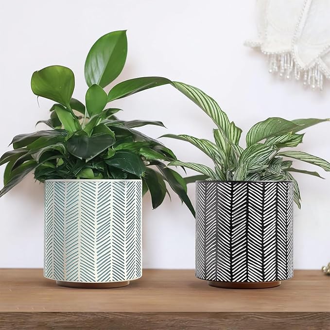 GUGUGO Slash Line Plant Pots, Boho Modern Geometric Planters Pots for Indoor Plants, Cute Unique Flower Pot with Drainage, Eclectic Colorful Small Succulent Planter Funky Gardening Pot Gifts, White
