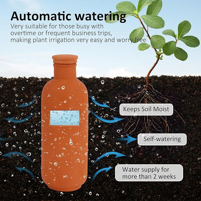 3pcs Terracotta Plant Watering Globes 3.5 * 10inch Terracotta Watering Pots Self Watering Planter 900ml for Indoor Outdoor Plants Clay Plant Watering Globes Planter Insert Watering Pots