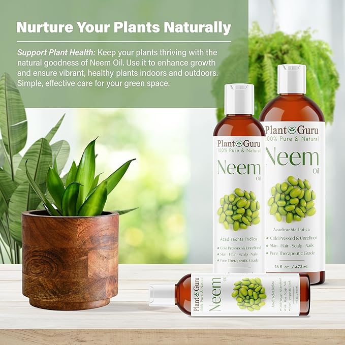 Plant Guru Neem Oil 2 fl. oz. – Unrefined Cold Pressed 100% Pure Natural – Nourishing for Skin, Hair, and Scalp – Hydrating and Moisturizing.