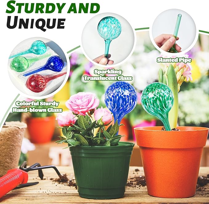 Bvrbaory Plant Watering Globes,Colorful Hand-Blown Glass Watering Bulbs,Small Self Watering Globes Inserts for Indoor & Outdoor Plants,Support Plant Health,Plant Watering Devices(4 Pcs)
