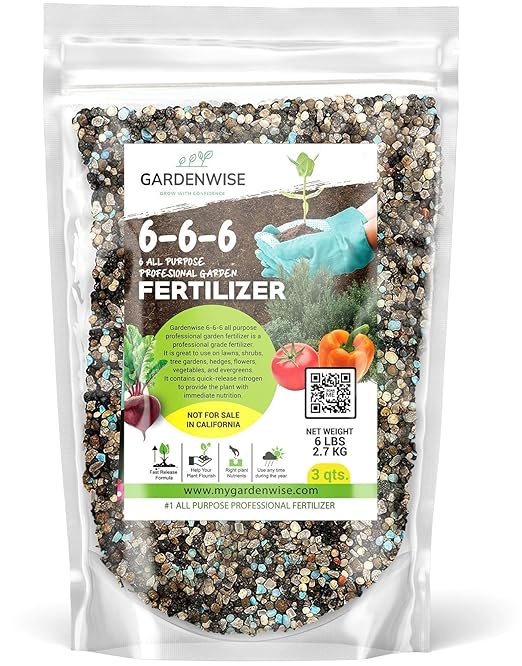 Gardenwise 6-6-6 All-Purpose Professional Plant Food Fertilizer; Ideal for Winter Care & Spring Feeding, Perfect Balanced NPK for Indoor and Outdoor Plants (3 QUARTS)