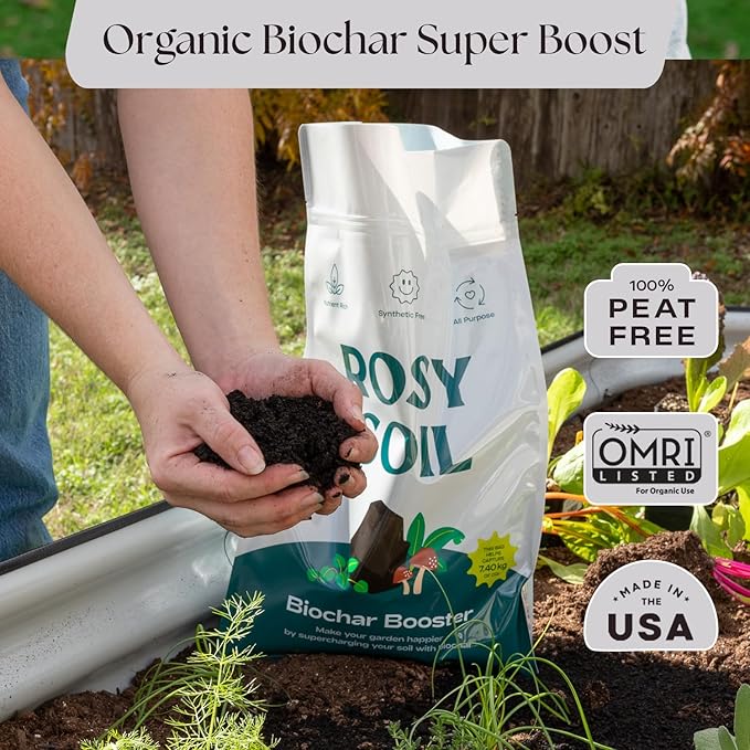 Rosy Soil Biochar Booster - Biochar Soil Amendment for Flowers and Vegetable Gardens - Horticultural Charcoal for Outdoor and Indoor Plants - Biochar Supplement for Potting Soil & Potting Mixes - 8qt