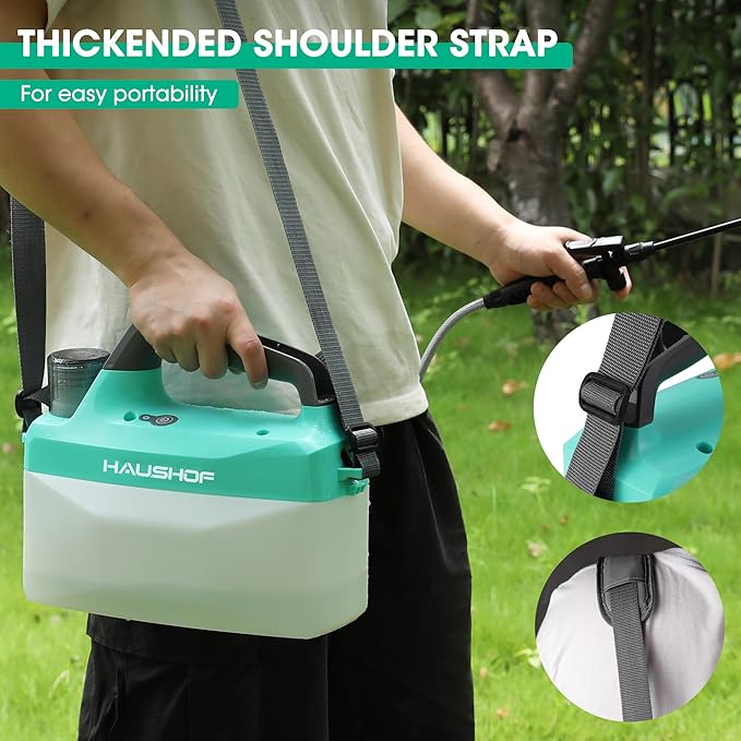 HAUSHOF 1.35 Gallon Battery Powered Garden Sprayer, Rechargeable Electric Weed Sprayer for Lawn & Indoor/Outdoor Plants, Adjustable Nozzles, Shoulder Strap