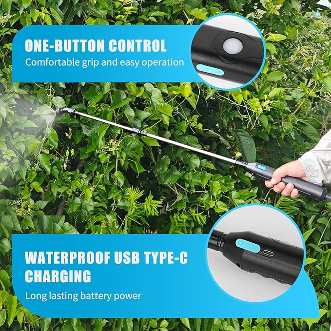 2 Gallon Battery Powered Sprayer, Electric Garden Sprayer, Pump Sprayer with 3 Mist Nozzles & USB Rechargeable Handle & Retractable Wand & Adjustable Strap for Lawn, Garden, Yard(Blue)