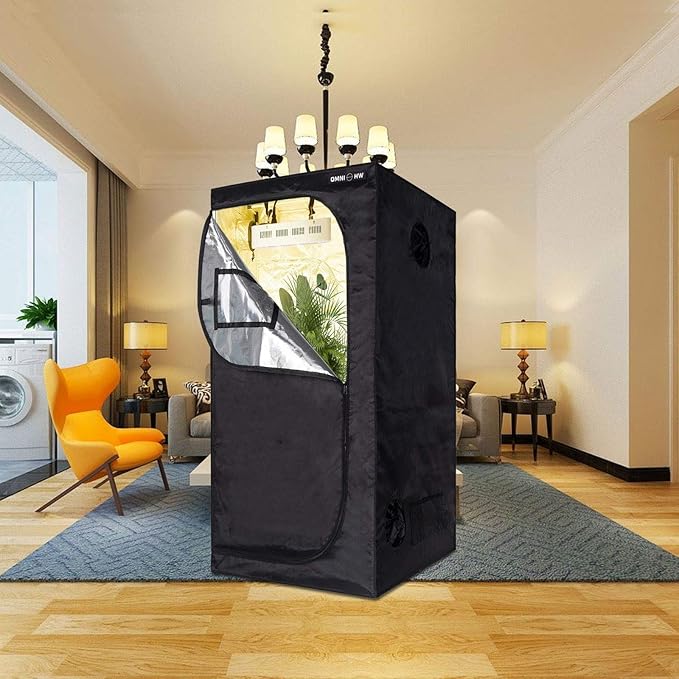 OmniHW Heavy Duty 1680D Grow Tent 48" x 48" x 80", 100% Reflective Mylar Professional Indoor Growing Tents with Observation Window and Removable Floor Tray for Indoor Hydroponic Plant - 4' x 4'