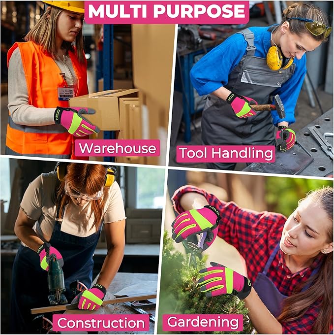HANDLANDY Work Gloves for Women, Breathable Leather Gardening Glove for Yard Maintenance, Hand Protection with Touch Screen