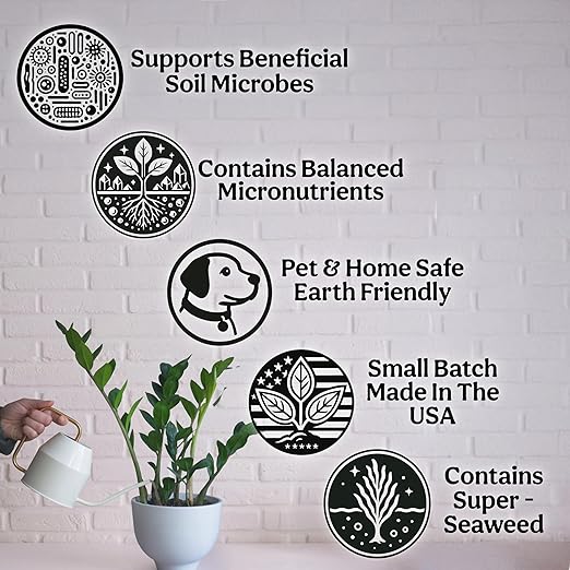Organic Liquid Indoor Plant Food, Houseplant, Tropical & All-Purpose Indoor Plant Fertilizer, Organic Liquid Fertilizer 5-5-5 with Sea Kelp, 12oz Treats 75 Gallons