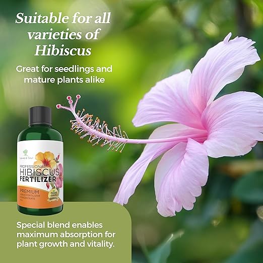 Leaves and Soul Hibiscus Professional Liquid Fertilizer - Complete 3-5-4 Nutrient Blend Concentrate for Enhanced Blooming & Growth - Perfect for Garden & Indoor Plants, New & Improved Blend - 8 oz