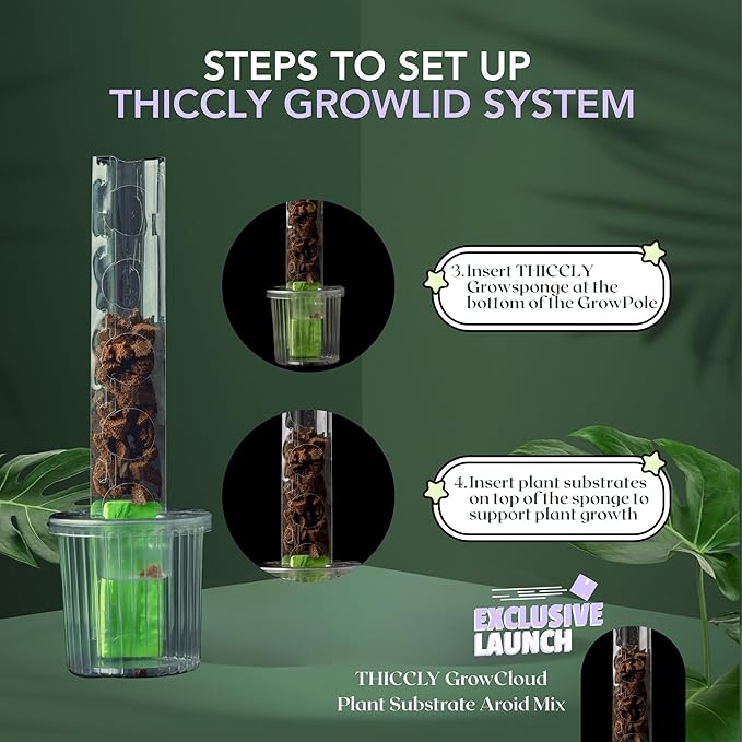THICCLY Medium GrowLid 5 Pcs (Clear) - Self Watering Clear D-Shaped Plastic Moss Pole Hydroponics Growing System Kratky Hydroponic Kit Moss Pole Monstera Plant Support Philodendron and Anthuriums